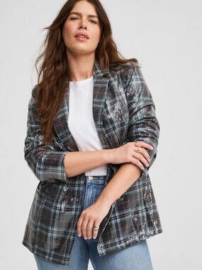 torrid Black & Gray Plaid Sequin Blazer